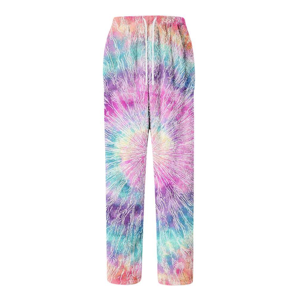 Men's Drawstring Pocket Flannel  Pants Homewear Sleep Pants