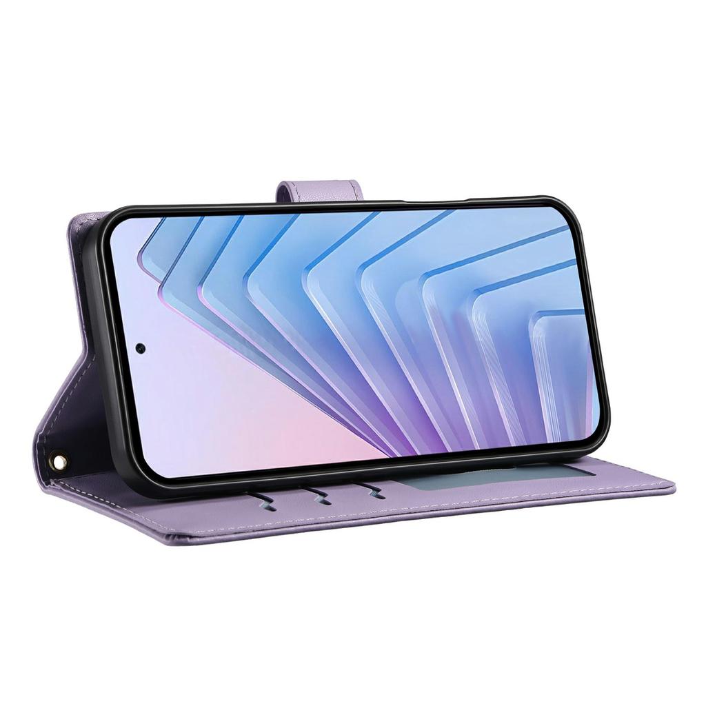 Etui Portfelowe ze Stojakiem i Paskiem do Oppo Reno15 F 5G, Skórzane Etui na Telefon z Pikowaniem w Kształcie Rombu, Długi / Krótki Pasek