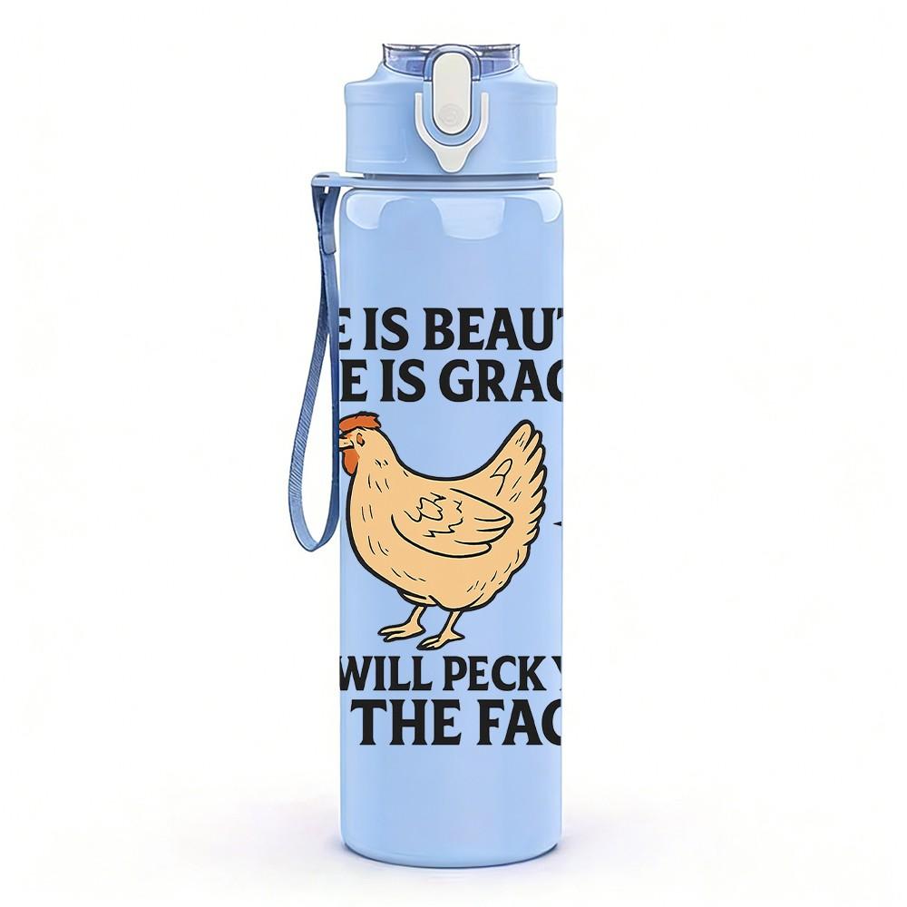 1PC She Is Beauty Chicken Quote Art 750ml Color Plastic Sports Water Bottle Leakproof Flip Straw Lid Suitable for Sports Office Home Use