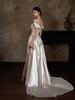 Elegant White Satin One-Shoulder Wedding Dress with Train Bridal Gown for Wedding Reception And Engagement Simple Style Long ...