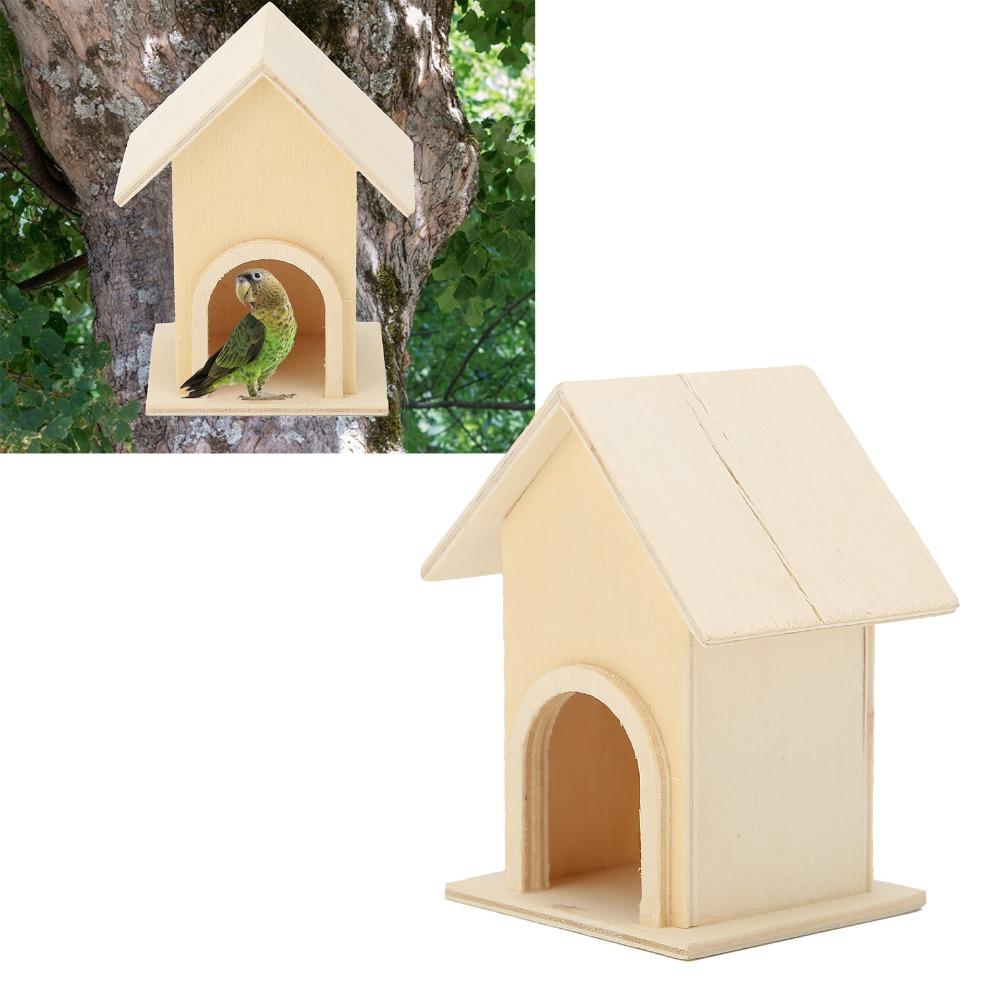 5Pcs Wood Wooden Birdhouse Unpainted Surface Bird Cage Craft Unique Garden Ornament  Small Birds