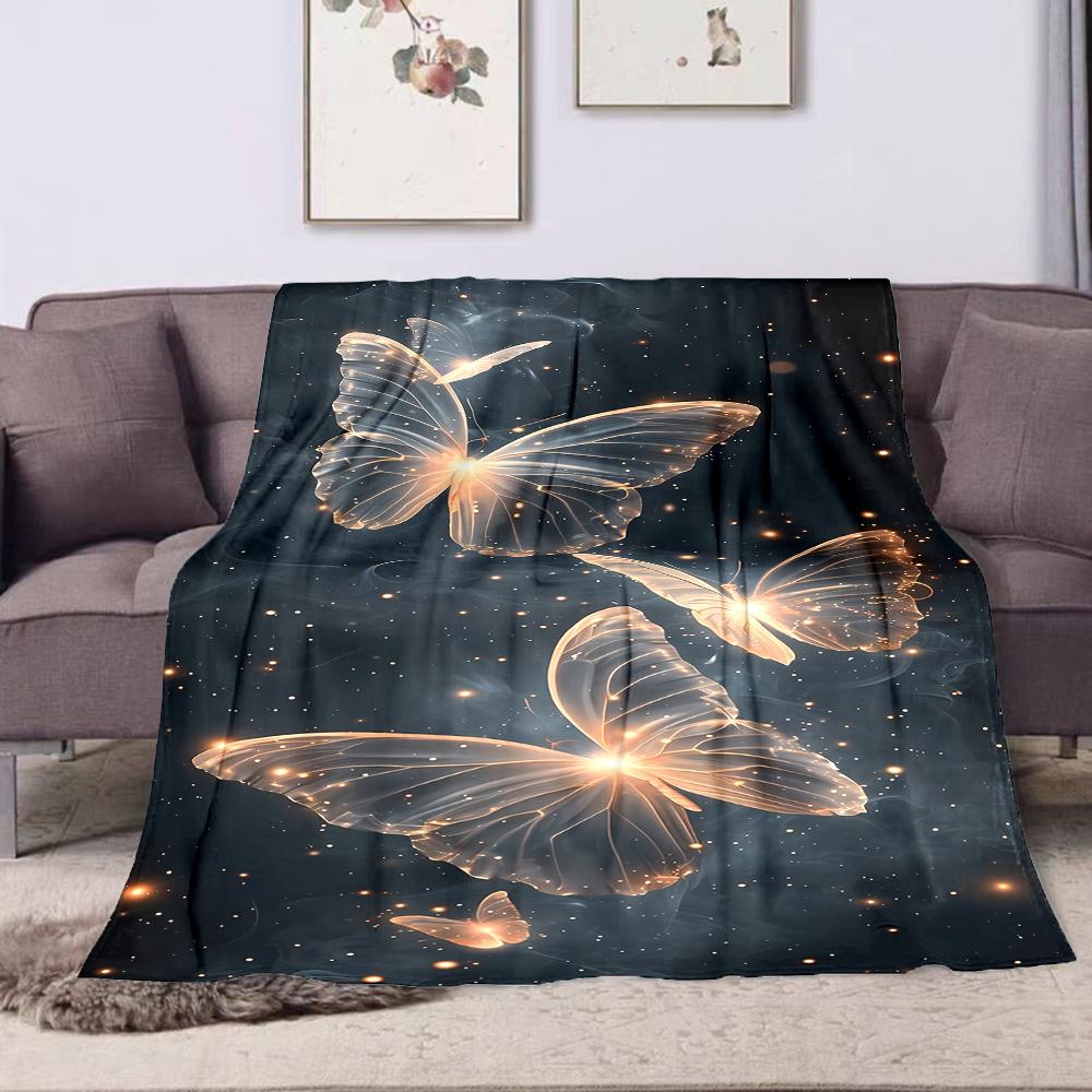 Glowing Butterflies in Cosmic Night Patterned flannel blanket perfect for the bedroom living room, sofa, or a little nap