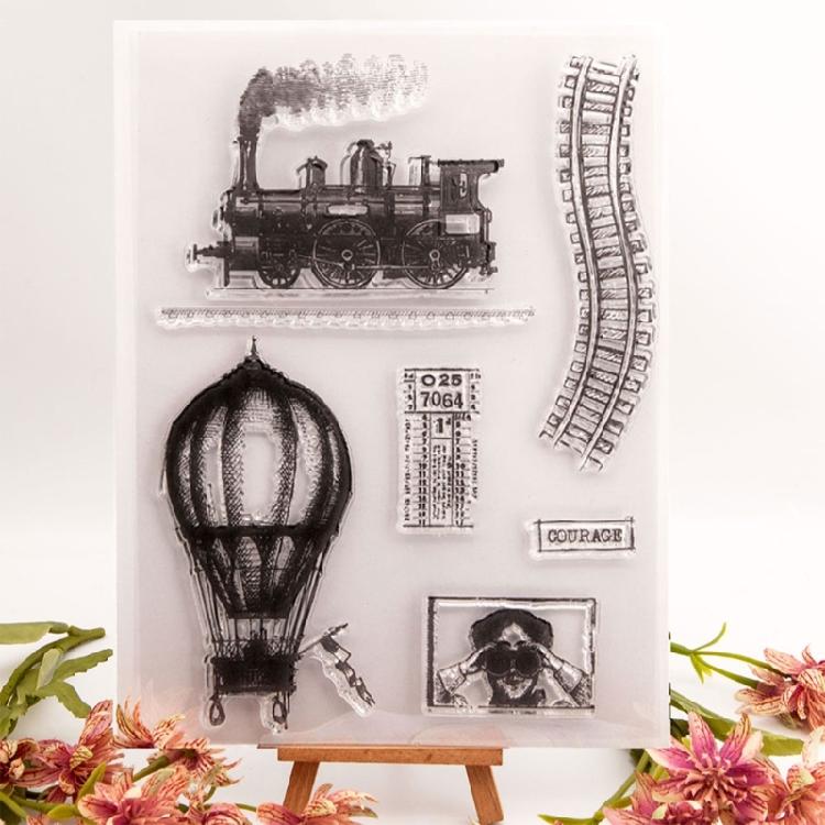 Train Transparent Stamp Railway Clear Stamp Seals Hot Air Balloon Silicone Stamp for Photo Album Scrapbooking Decoration