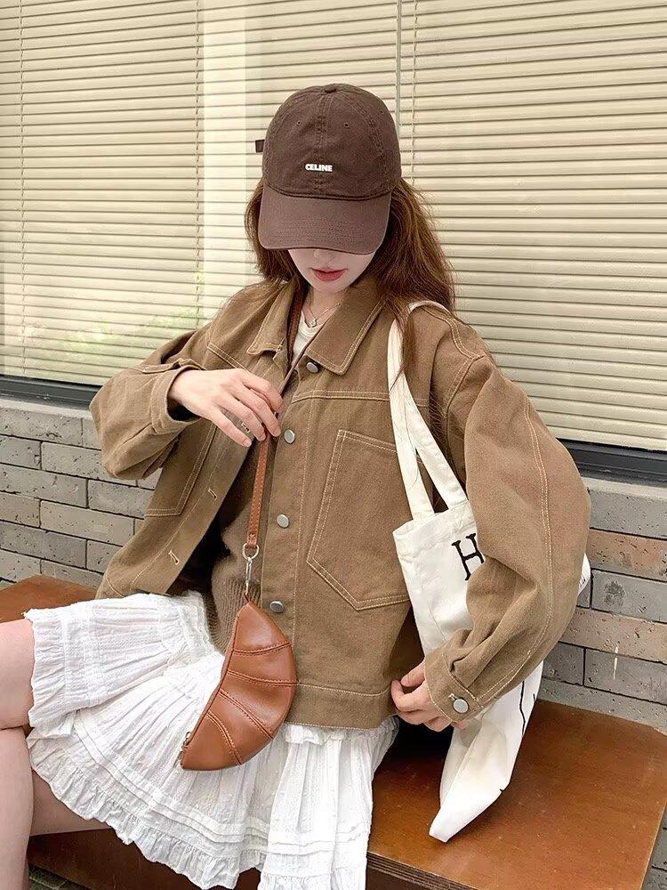 Women's Short Denim Cardigan - New 2025 Korean Style, Loose Fit, Retro, Versatile for Spring and Autumn