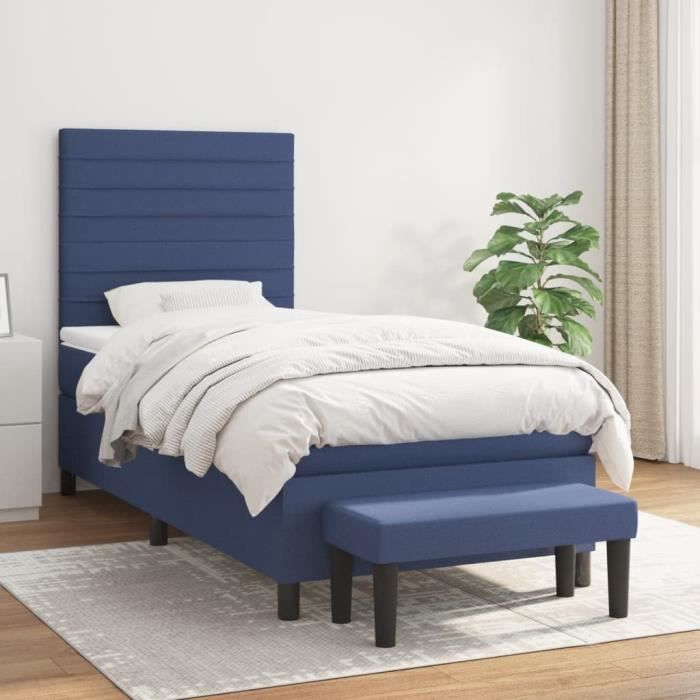 3136651 vidaXL Lit à sommier tapissier avec matelas Bleu 90x200 cm Tissu