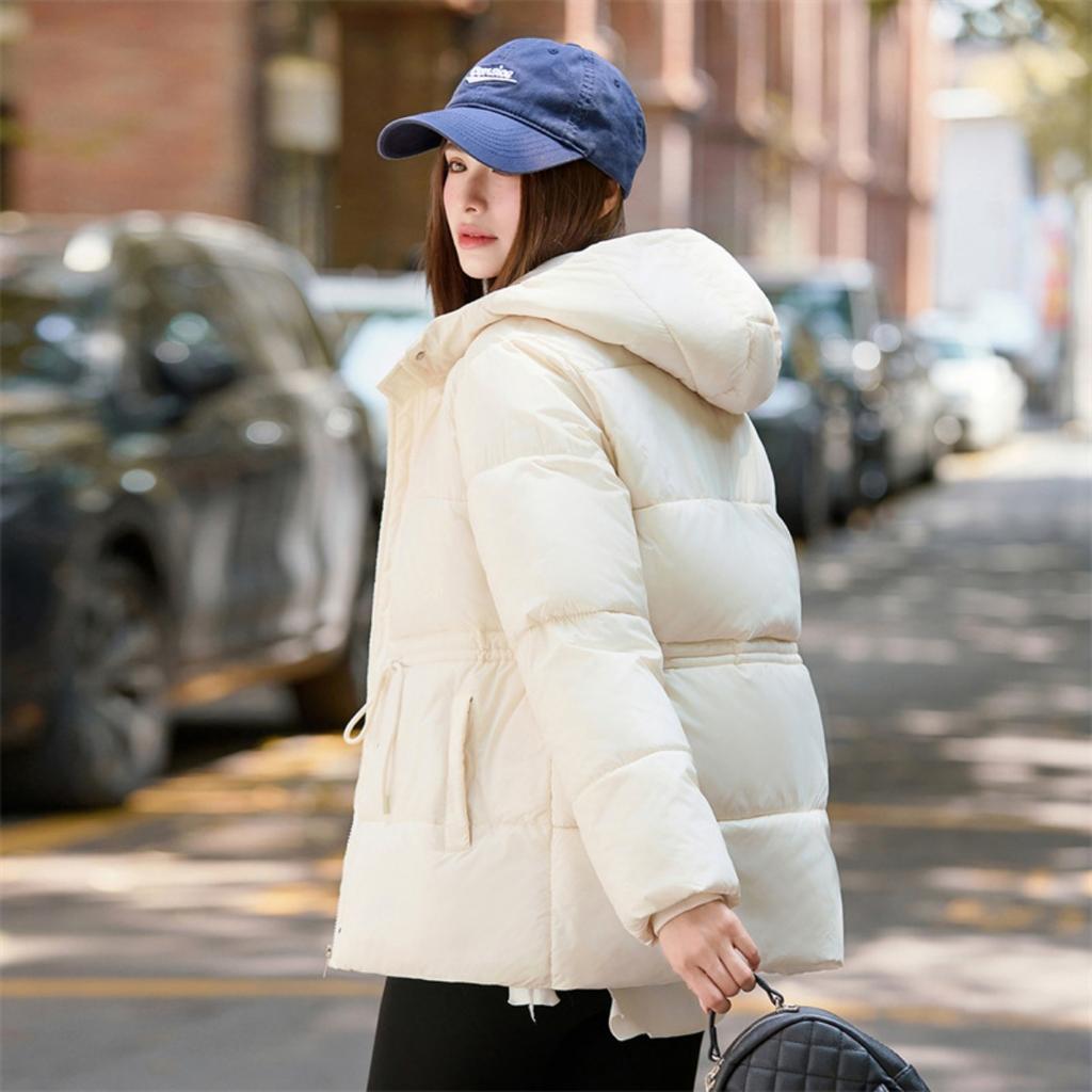 Winter Women's Waist Cinchable Loose Hooded Puffer Jacket, Fashion Casual Versatile Outerwear