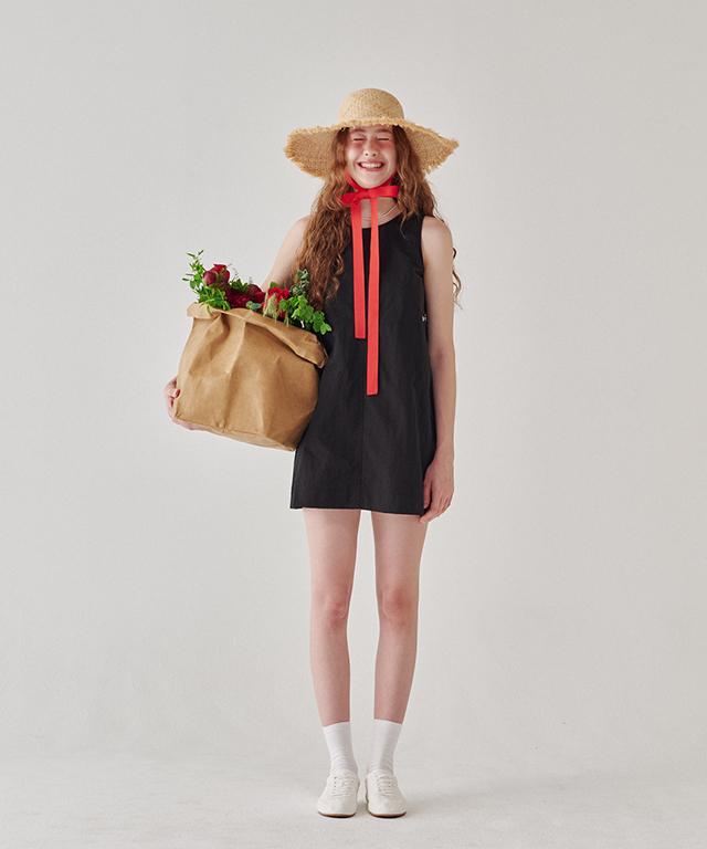Ronron Back String Point Layerd Mini Dress Black