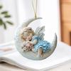 2D Angel Baby On Moon Acrylic Pendant Keychain Bags Charm Car Hanging Ornament Gift For Holiday Homes Office Decors