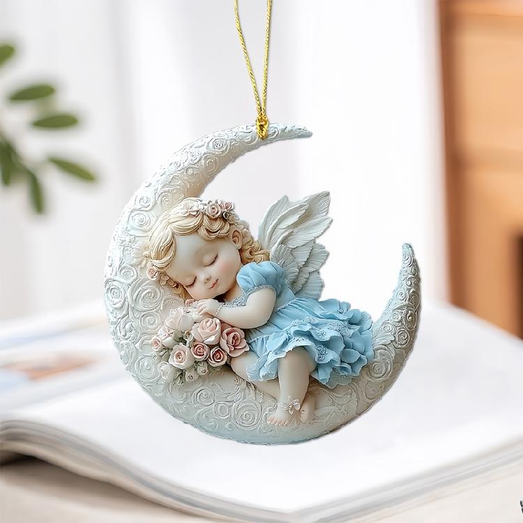 2D Angel Baby On Moon Acrylic Pendant Keychain Bags Charm Car Hanging Ornament Gift For Holiday Homes Office Decors