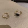 Gothic Black Color Heart Pearl Bowknot Rings for Women Men Hiphop Popular Fashion Couple Opening Rings Party Jewelry Accessories