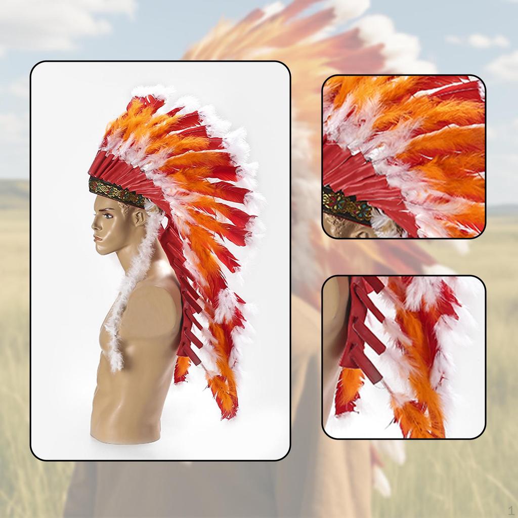 Indian Native Chief Headdress Artificial Feather Headpiece Home Decor Costume Accessory