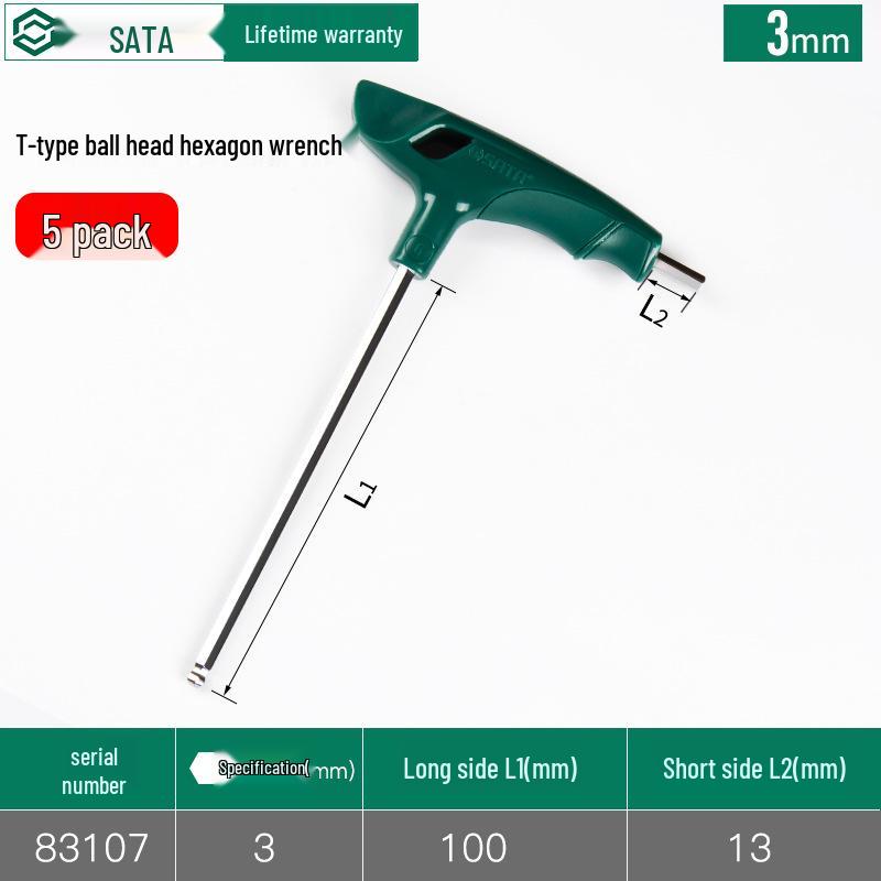 SATA T-Handle Ball End Hex Key Set, 2.5-10mm