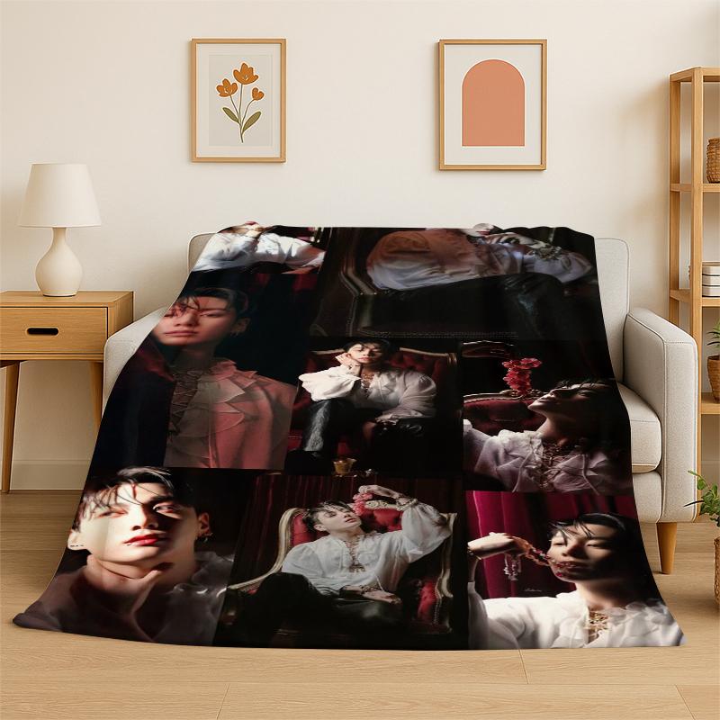 Kpop B-BTS Jeon Jung Kook JK Flannel Blanket Soft Warm Throw Blanket for Bedroom Living Room Bed Travel Camping Picnic Gift