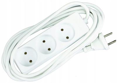 3-socket Extension Cord 3m White Power Strip