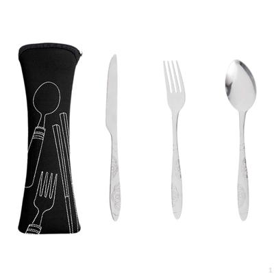 Camping Utensilien Löffel Gabel Messer Kombi Metall Geschirr für Rucksackreisen BBQ Schwarze Tasche