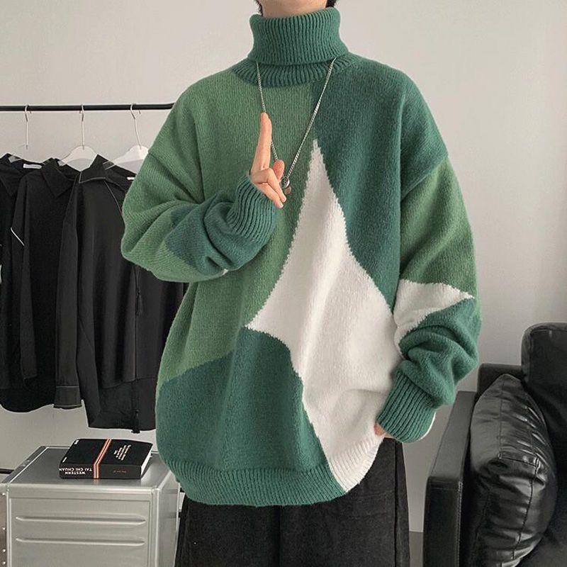 Turtleneck Sweater Men's Hong Kong Style Men's Knitwear Winter Sweater Thick Fashionable Loose Casual Outer Wear Sweater