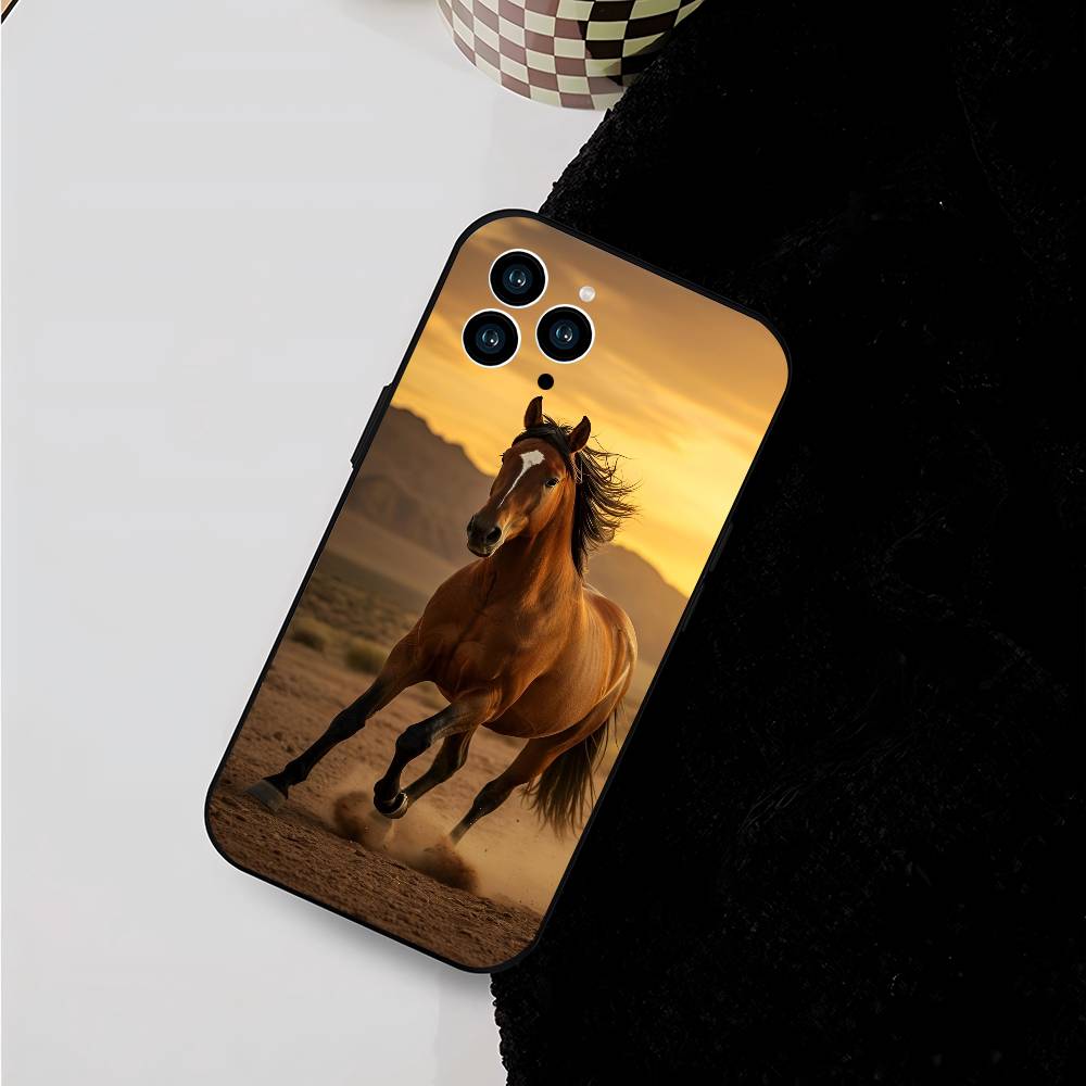 Animal Galloping Horse For IPhone 13,17,11,12,16,14,15,Plus,Pro Max Soft Silicone Black Phone Case