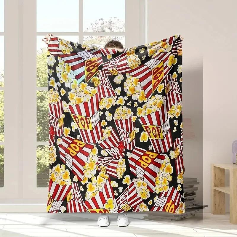 

Retro Cinema Popcorn digital-printed polyester Bedroom velvet flannel cover blanket Fleece soft sofa cover blankets for beds 70x100cm білий