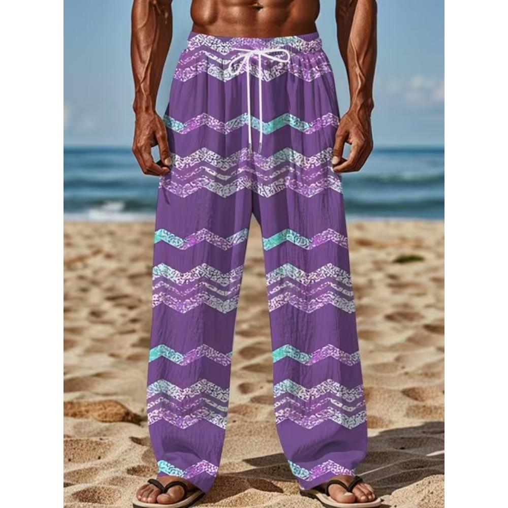 Men's 3D Geometric Pattern Printed Baggy Casual Trousers,  Elastic Drawstring Waist with Pockets, for Spring Summer Home Outdoor Vacation