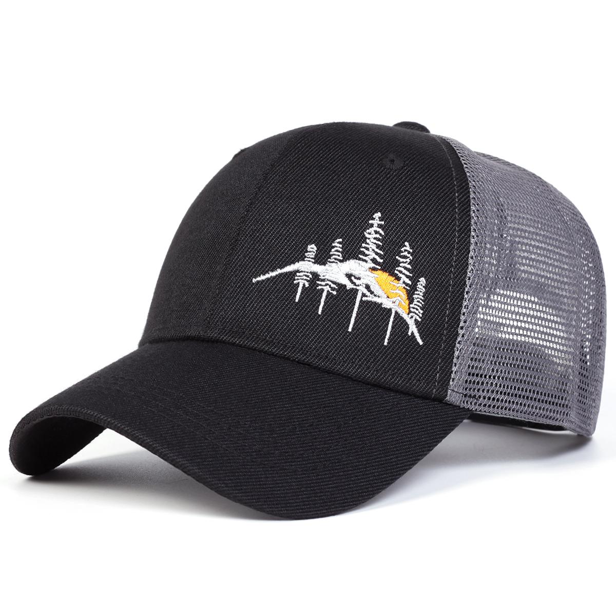 

Унисекс Бейсболки с вышивкой дерева, сетчатые, для гор, весенне-летние, регулируемые, повседневные шляпы, папина шляпа, солнцезащитная шляпа чёрный