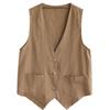Summer Cotton and Linen Vest Women's Thin V-neck Short Vest Solid Color Sleeveless Jacket