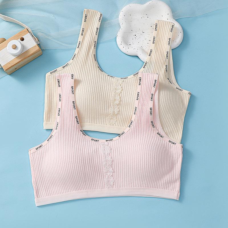 Girls' Breathable Fixed Cup Cotton Vest for Puberty - Strappy and Secure for Junior High & High School Students