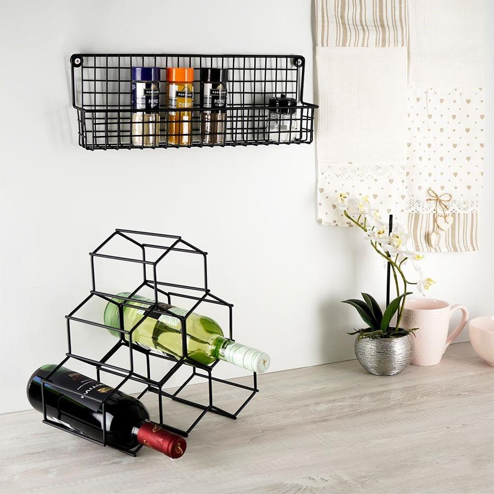Black Metal Kitchen Bathroom Wall Shelf for Spices and Cosmetics