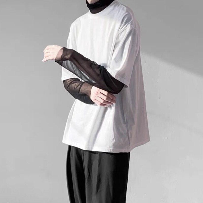 Man Summer Fashion Long Sleeve Net Yarn Tops New Turtleneck All-match Solid Color Sunscreen Clothing T-shirt