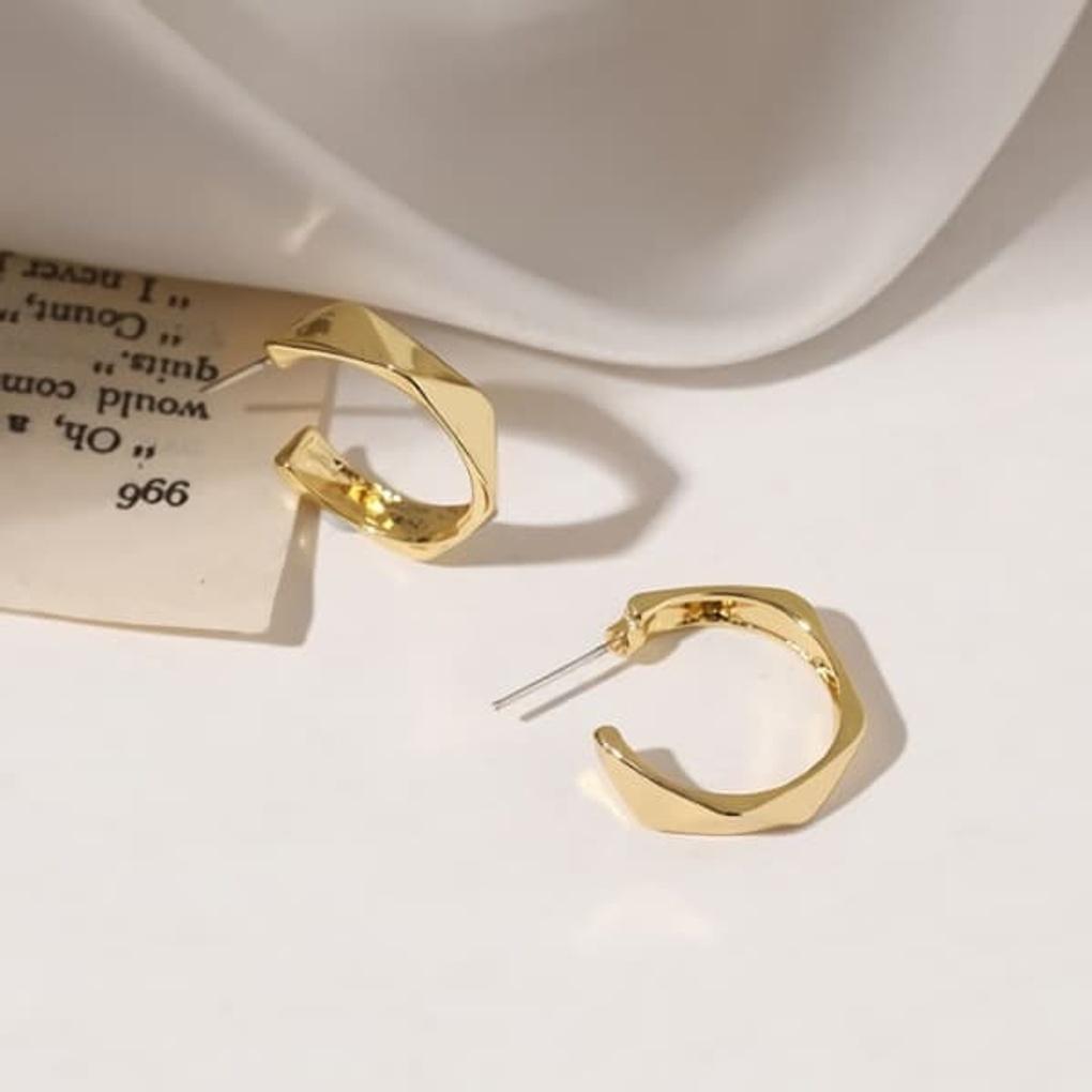 Women's Daily Pentagonal C-Shaped Open Silver Needle Earrings