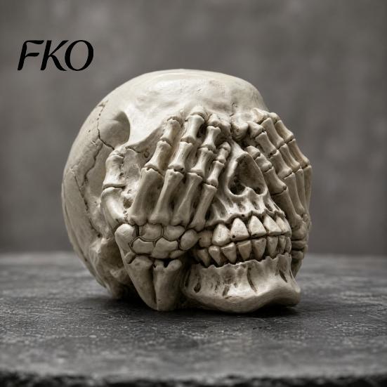 Durable Skull Statue Halloween Figurine, Hear See Speak No Evil Skeleton Head Neither Listening Nor Seeing Statue, Gothic Resin Home Decor for
