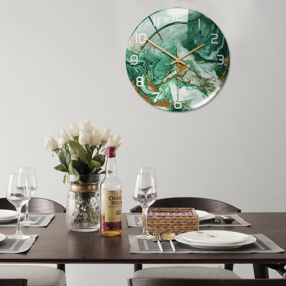 CC127-142 Luxurious Round Marble Wall Clock, 3D Creative Acrylic Design for Home Decor