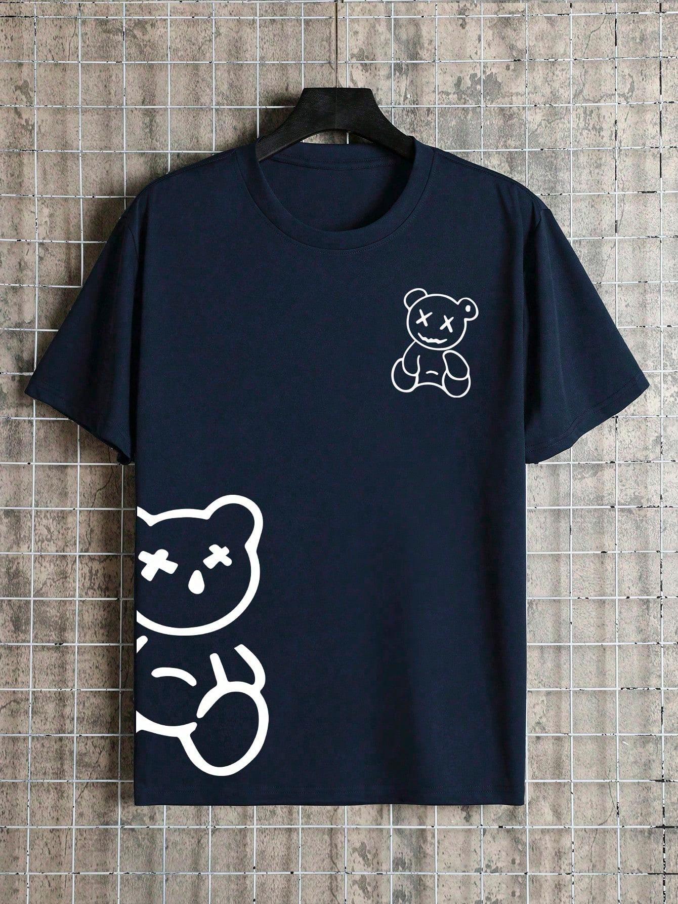 

Men s summer 100% pure cotton fashionable casual loose bear print round neck short sleeved T-shirt versatile top 5XL різнокольоровий
