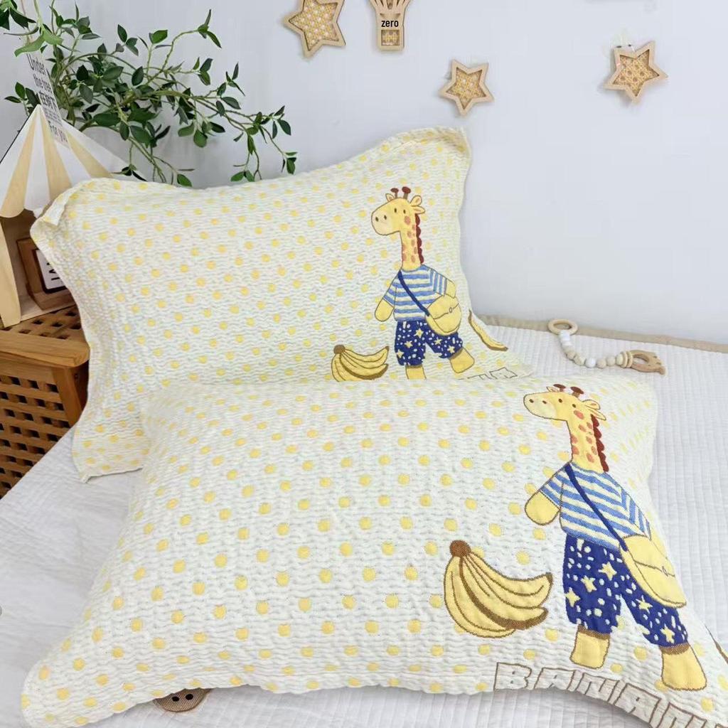 Cartoon Cotton Gauze Pillowcase Set: Soft, Breathable, Sweat-Absorbent Pillow Covers.