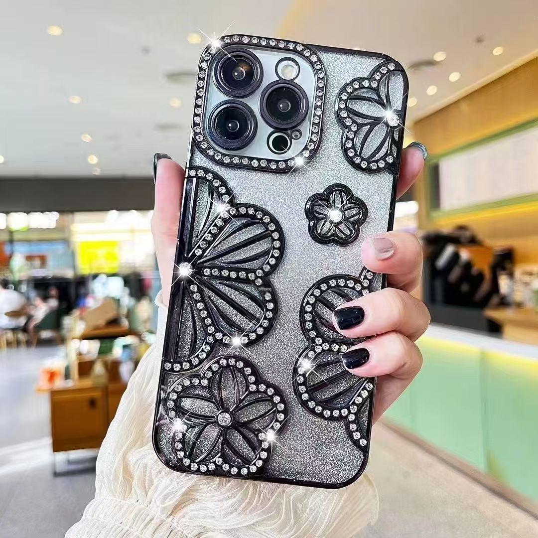 

3D Цветочный чехол для iPhone для Apple 17 Promax/16 Plus/15/13/12PM iPhone 15 Pro Max чёрный