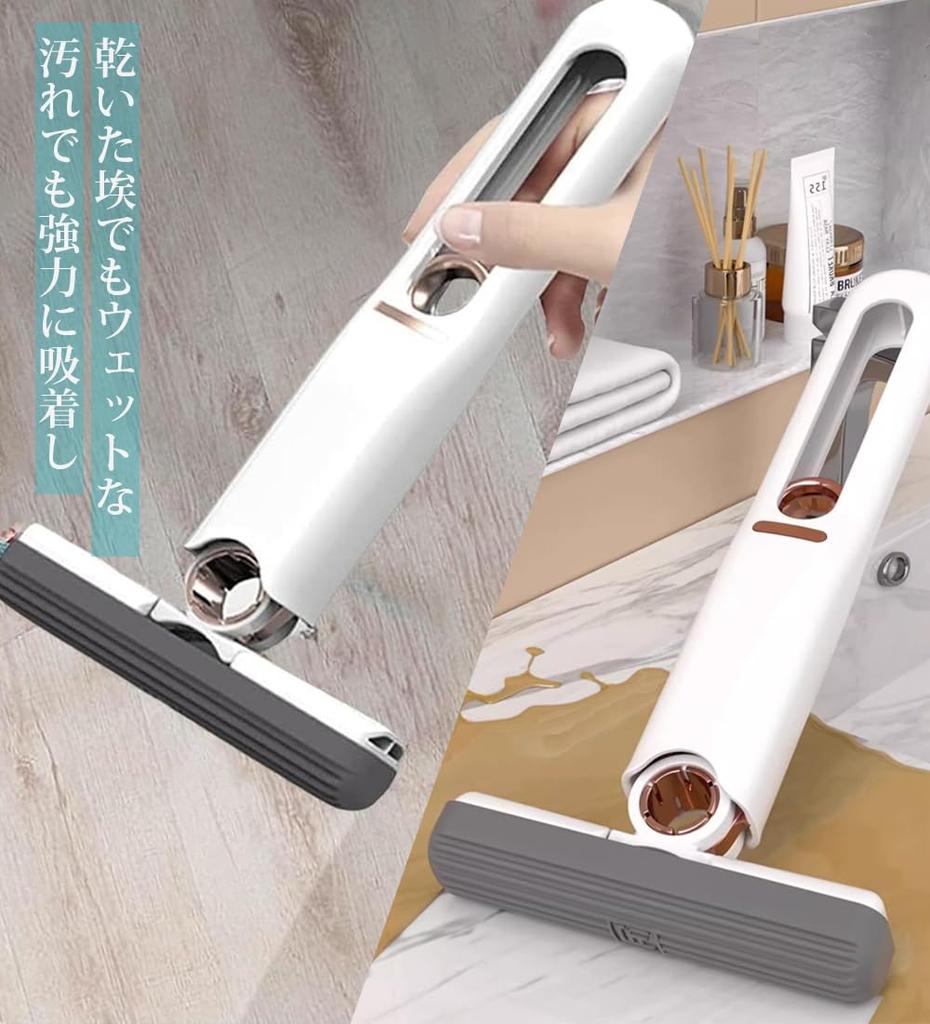Foldable Mini Handheld Mop with Absorbent Hanging and Replacement Sponge, Wet/Dry Use, Storage, Heads.