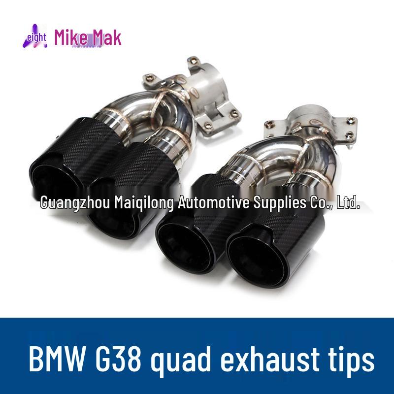 Compatible BMW 5 Series G30/G38 525/530/540 Quad Titanium Black Exhaust with M Logo Carbon Fiber Tailpipe.