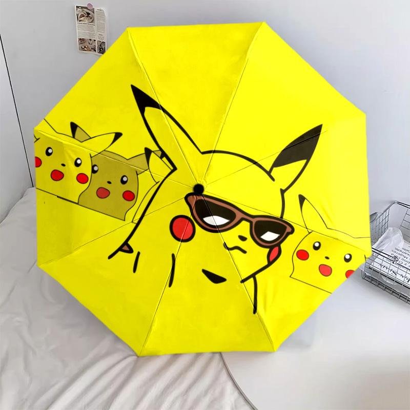 Happy Pikachu Pattern, Automatic Folding Umbrella, Portable and Foldable Design, 8 Ribs, a Christmas or Birthday Gift.