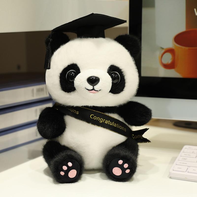 25cm Dr. Panda Plush Toy Dressing Panda Doll Panda Wearing Doctor's Hat Bear Doll Graduation Commemorative Gift For Students