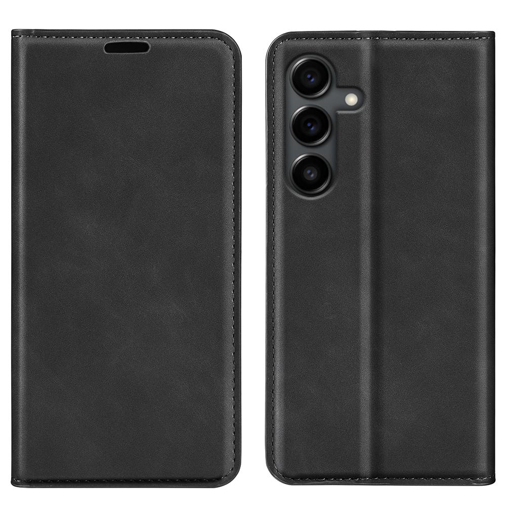 For Samsung Galaxy S25 FE Case Skin Touch Leather Wallet Phone Cover -  Black