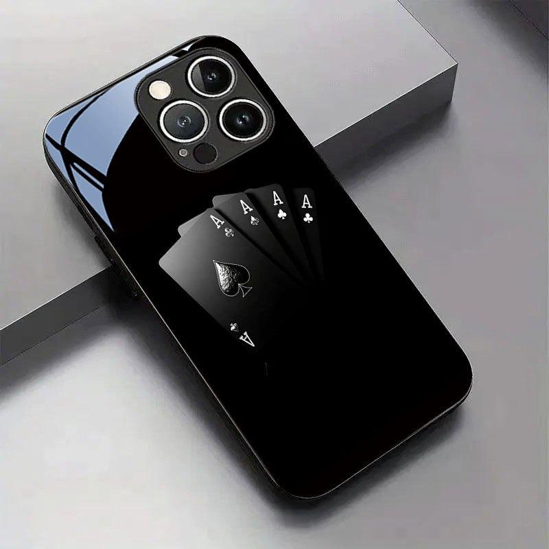 Black Poker Pattern Tempered Glass Black Phone Case For Samsung Galaxy S25 S24 S23 Ultra Plus FE Shockproof Cover