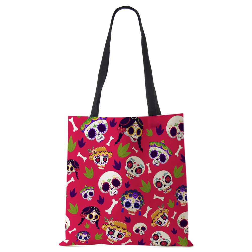 Abstract Art Skull Horror Print Shopping Bags Women Folding Reusable Customize Tote Shoulder Bag Canvas Groceries Handbags 2022 CLE