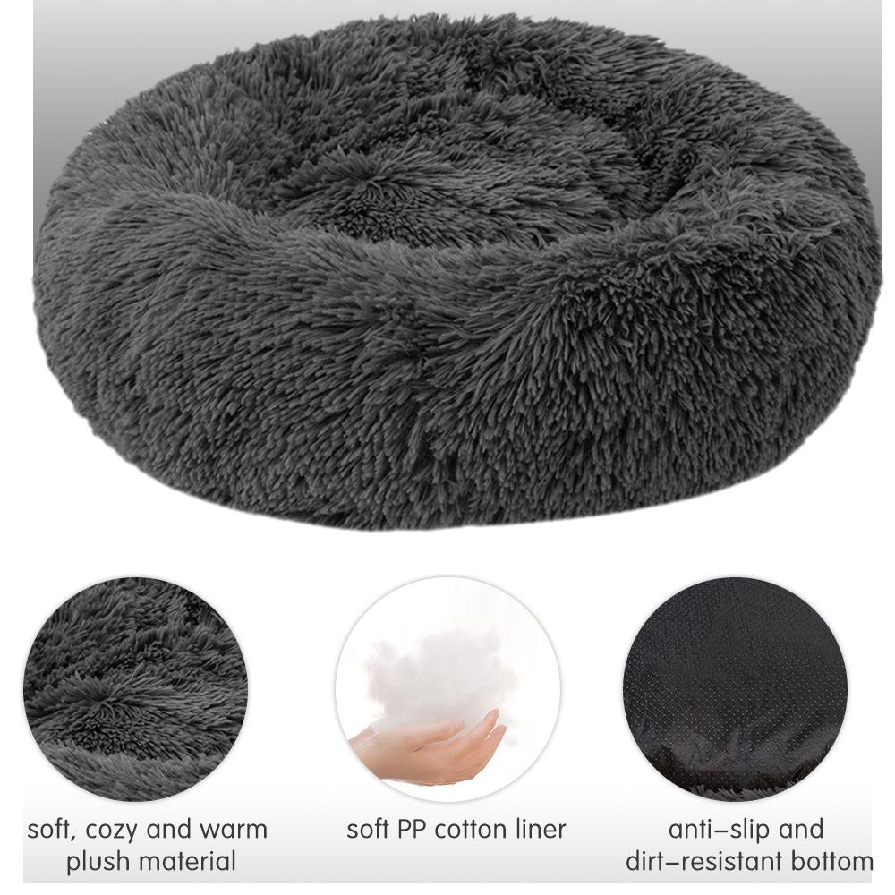 Pet Soft Plush Round Bed Dogs Cats Warm Comfortable Washable Cushion Bed