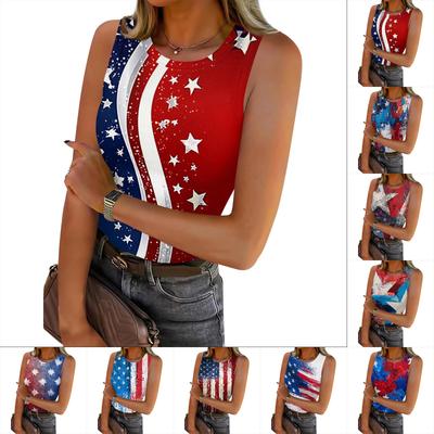 Women's Summer Fashionable Casual Independence Day Printed Round Neck Sleeveless Top Fitted Vest