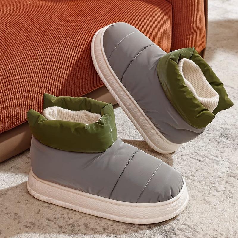 Cotton slippers winter new down outer wear warm and down couple thick-soled bag and cotton shoes