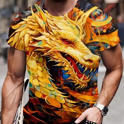 Nové pánské tričko s 3D potiskem Chinese Dragon s krátkým rukávem, neformální letní tričko, módní pouliční pulovr krátké s