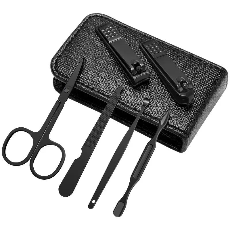 Portable Luxury Manicure Sets Pedicure Kits Bright Black Nail Clipper Set Personal Care Tools Eyebrow Scissors