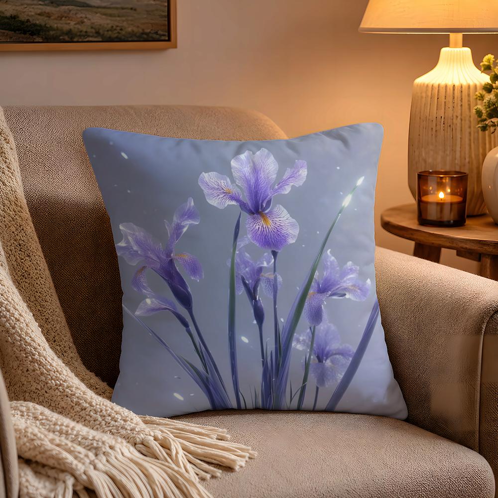 fashion Iris Pillow Case Soft Plush Cushion Cover Double Print and Invisible Zipper for Sofa Home Car Use
