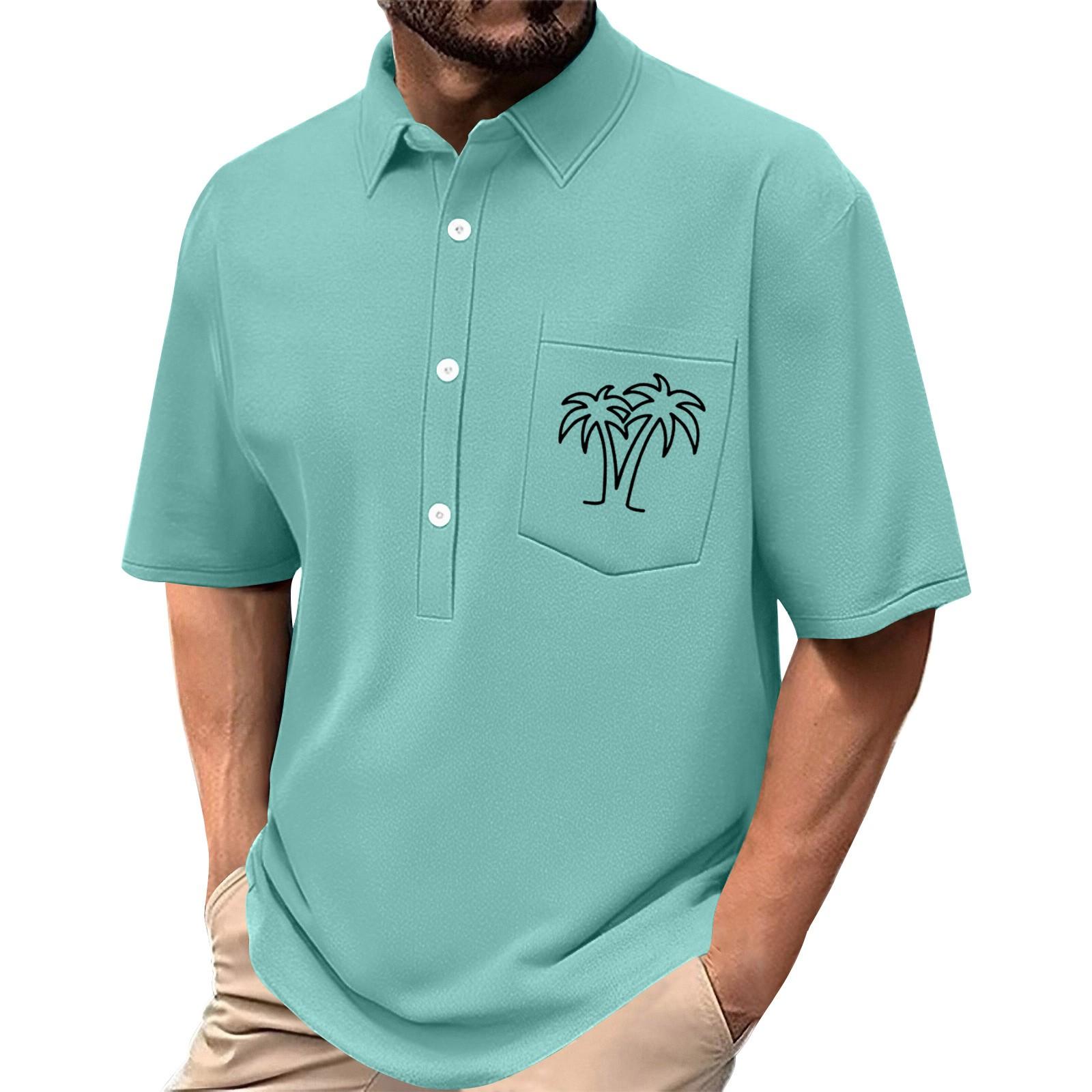 

Мужская летняя однотонная рубашка с принтом, эластичная в четырех направлениях, с лацканами, на пуговицах, с карманом, повседневный спортивный топ с короткими рукавами L