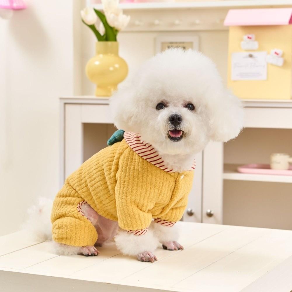 Warm Dog Striped Jumpsuit Fleece Puppy Hood Pajamas Puppy Homewear Dog Overalls  Winter Season