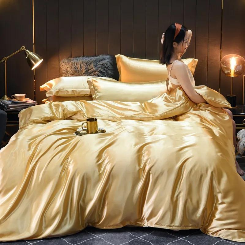 Set de lenjerie de pat din mătase 100% pură, de lux, moale, cearceaf cu pilote și fețe de pernă, set de pat cu husă pentru casă, seturi de lenjerie de pat de calitate, mărime king